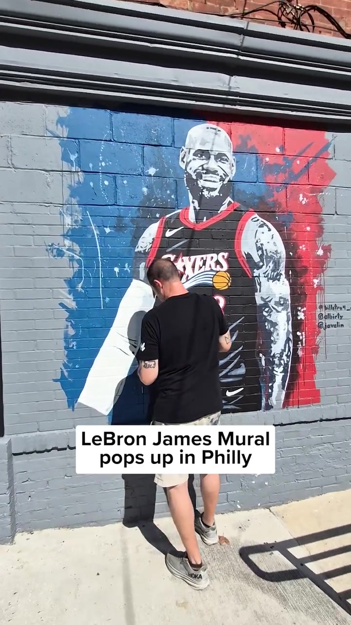 费城艺术家15小时完成詹姆斯76人壁画 餐厅老板预留两座夺冠奖杯位置